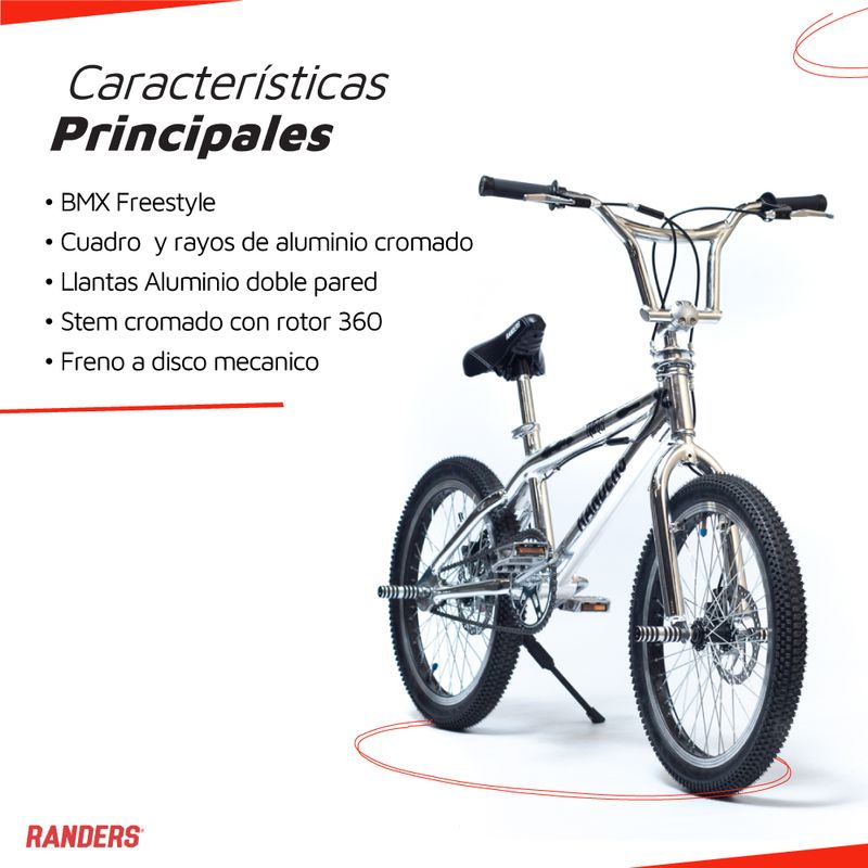 Bicicleta BMX Rodado 20 Cuadro Aluminio Cromado