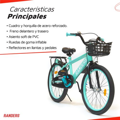 Bicicleta Infantil con canasto Randers Indha Rodado 20 Verde